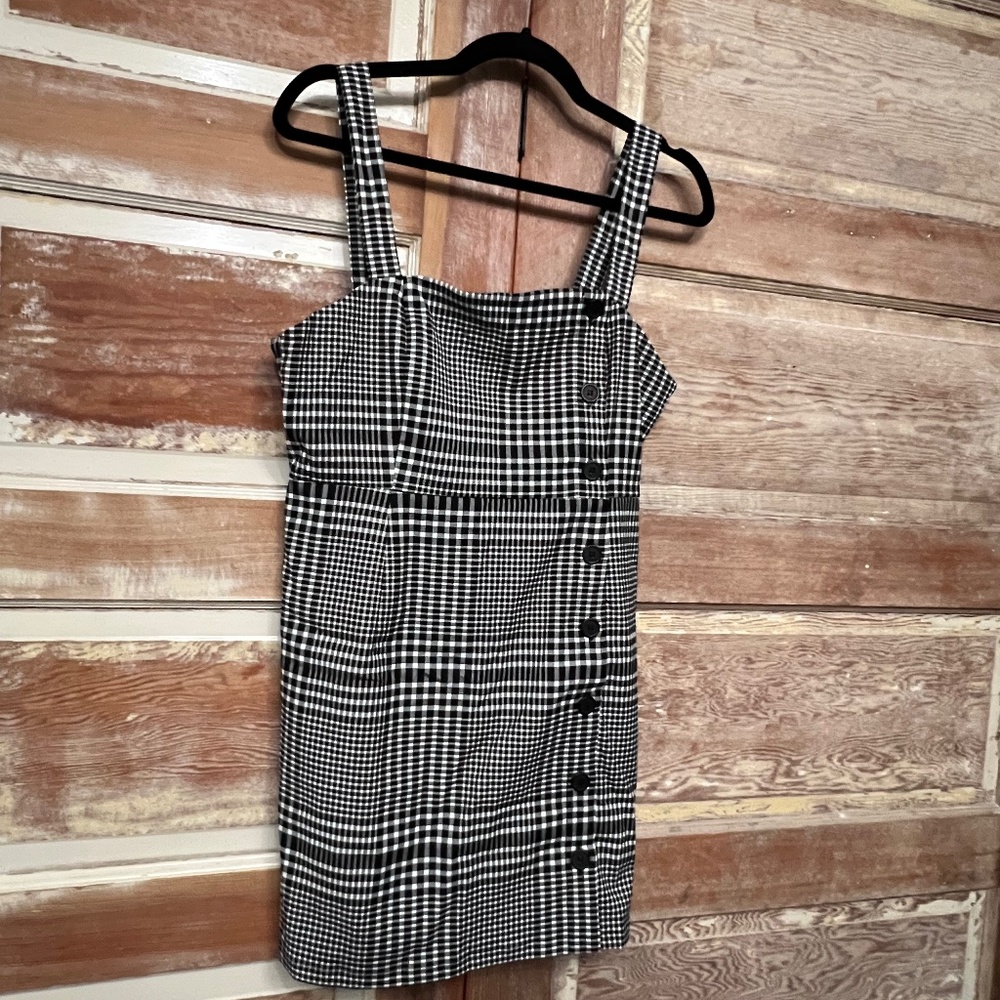 Black and white striped button down mini dress